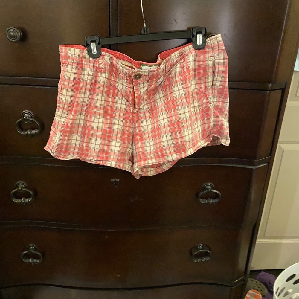 American Eagle Outfitters Pink Plaid Girls' Shorts with Lime Button